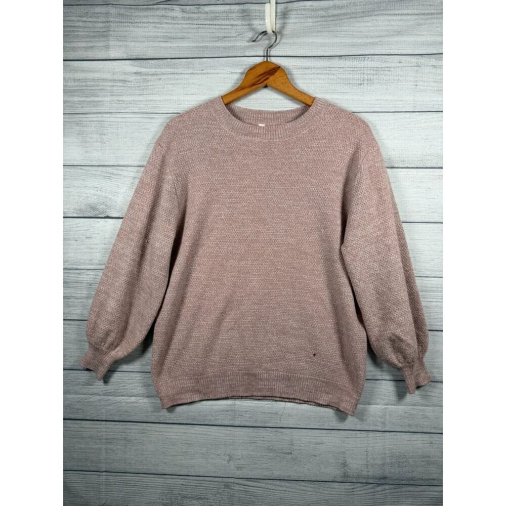 Meyook Women's Small Pink Marled Knit Balloon Sleeve Crewneck Sweater 4300